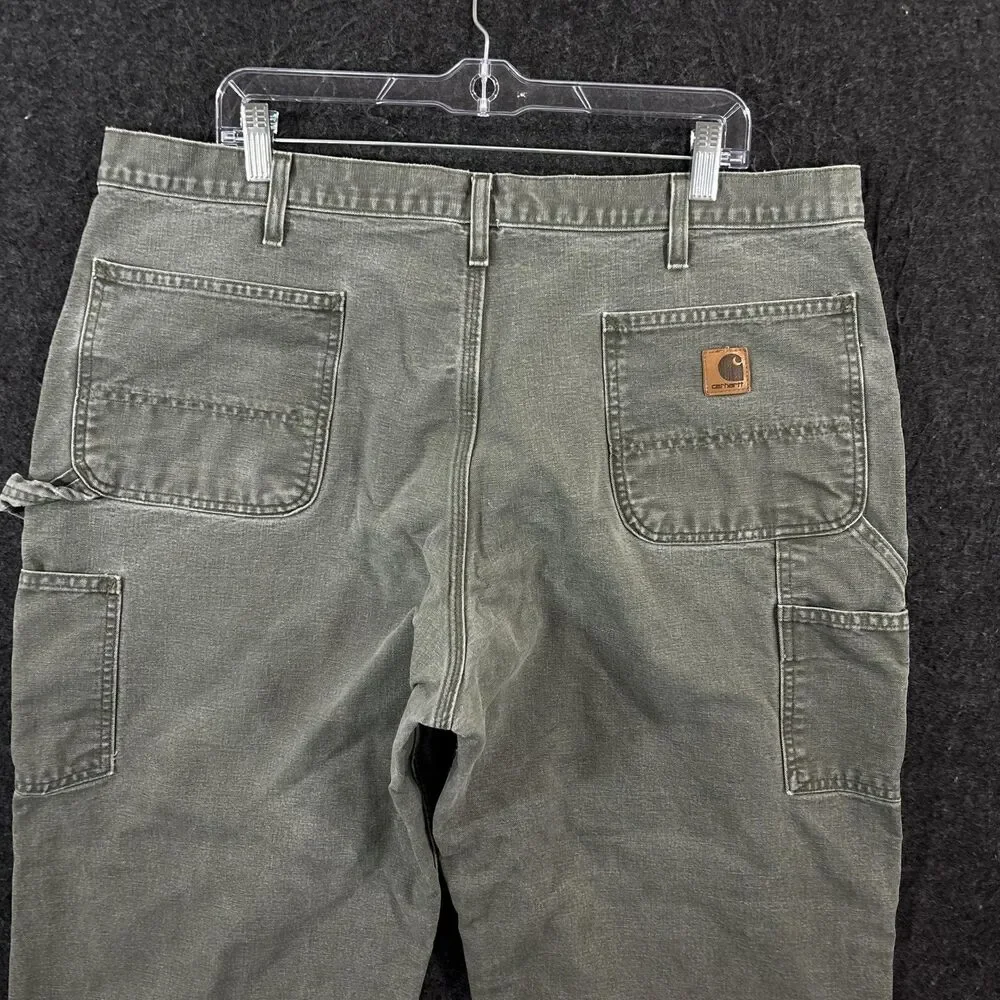 Carhartt Carpenter Pants Men's 38x29 Green Duck Canvas Relaxed Fit Dungaree